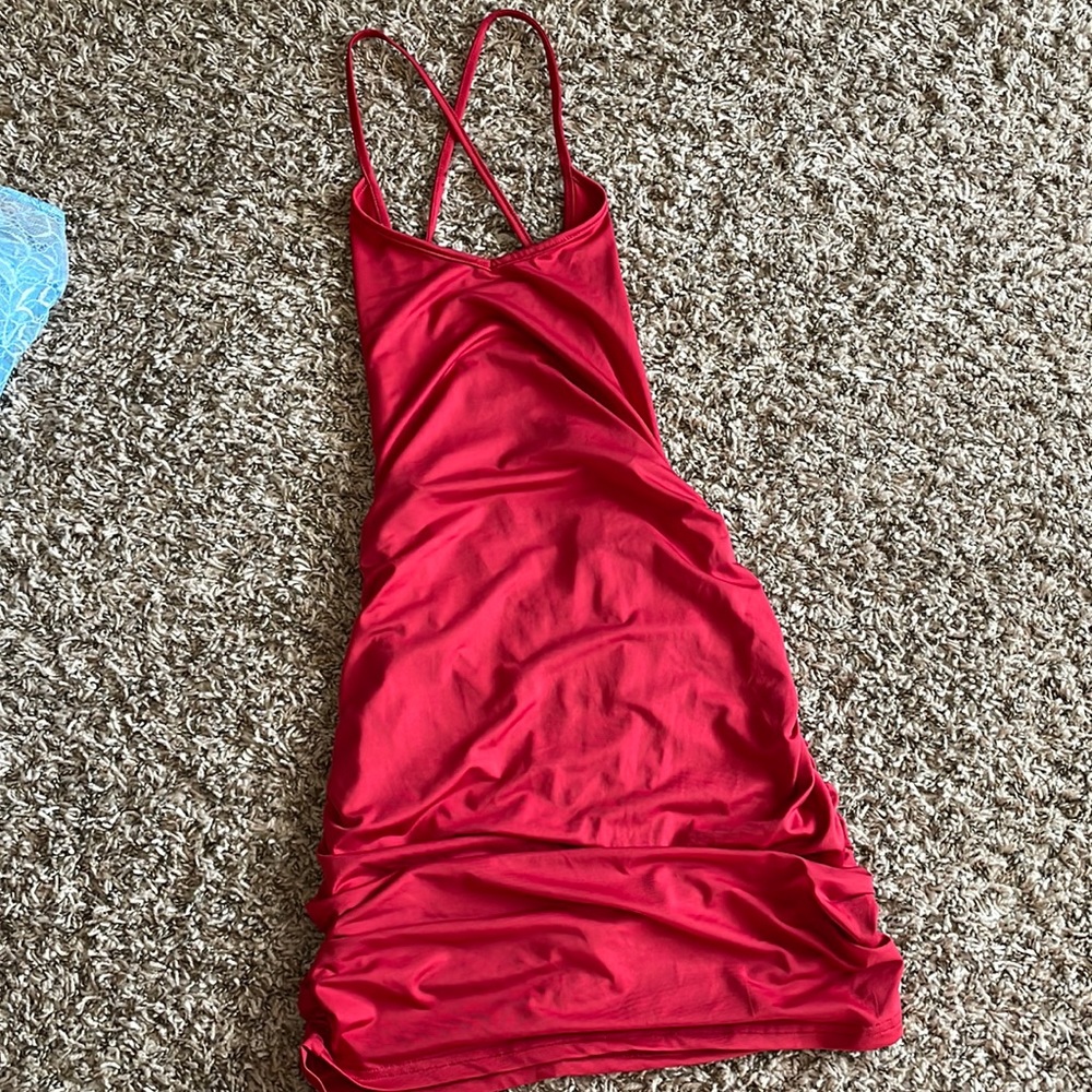 Red tight backless mini dress. Size S (4)
